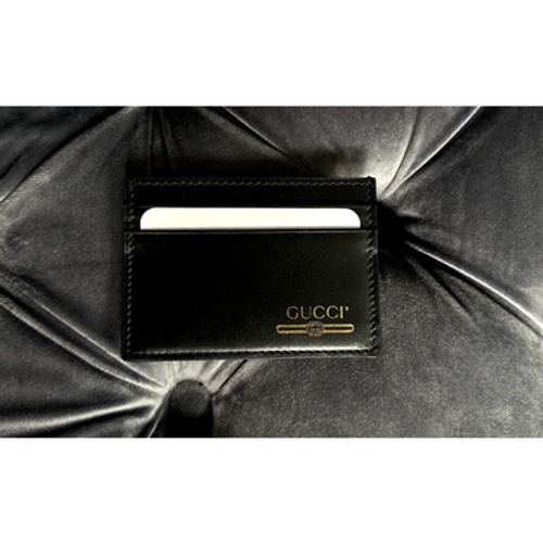 Gucci Black Leather Gold Gucci Logo Leather Card Case Holder